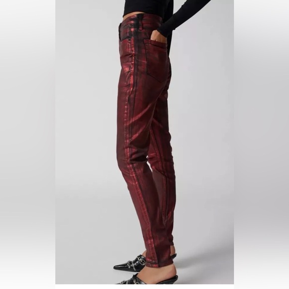 Urban Outfitters Neon Denim Cherry Coated Skinny Jean Metallic Red Black - Picture 3 of 7